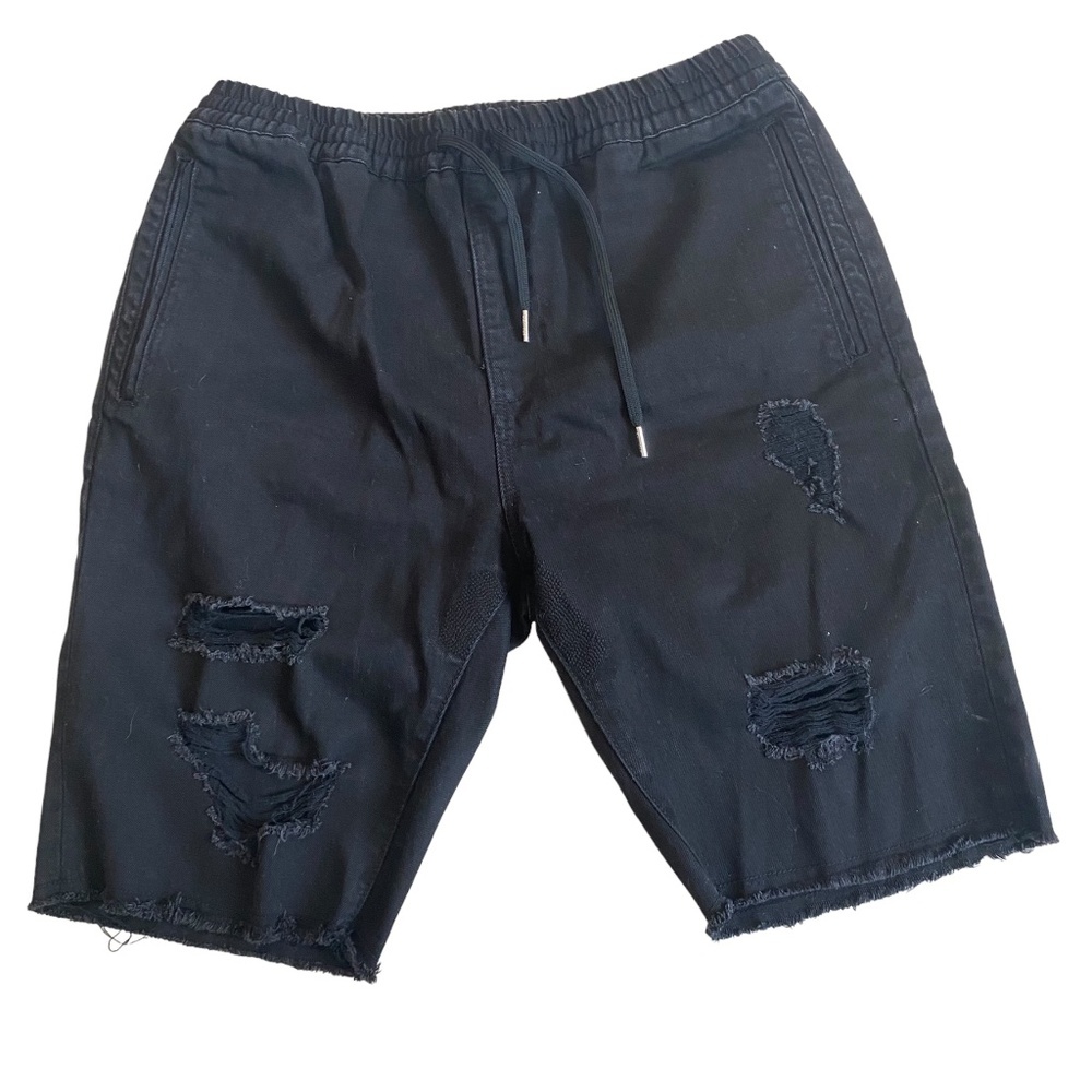 STAMPD Black denim distressed jeans ripped size XL pull on elastic waist